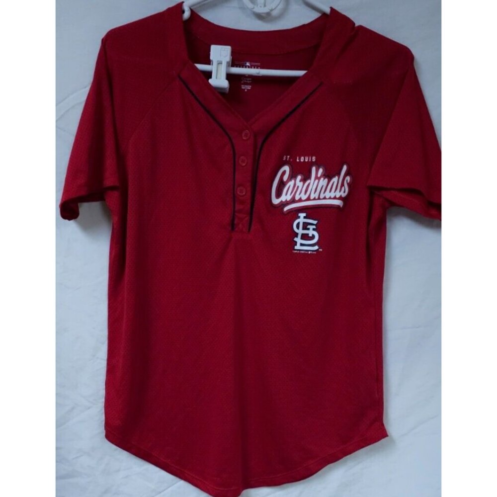 Campus Lifestyle ST Louis Cardinal Teens Medium Red Spellout 1/4 Button Jersey